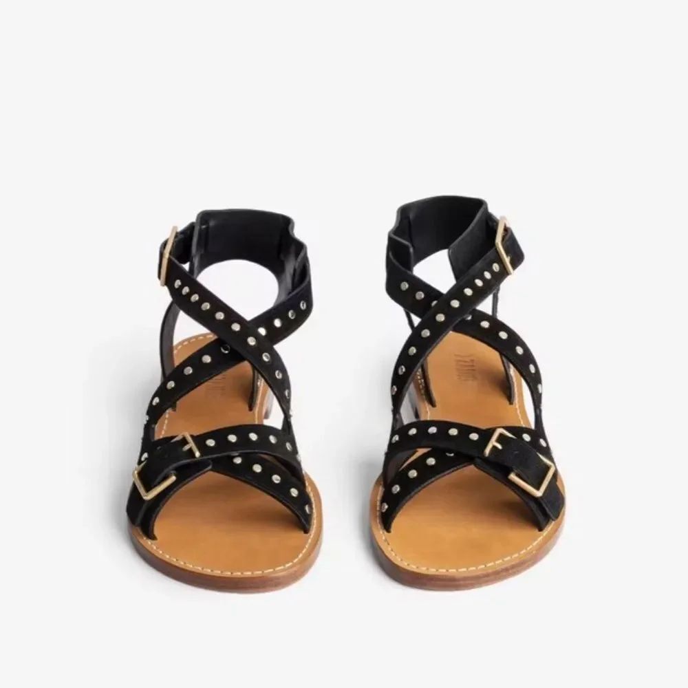 NWE Zadig & Voltaire Cecilia Black Studs Caprese Sandals Size 6.5